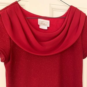 Festive red sparkly floor length evening gown